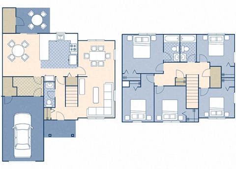 Floor plan for 5 beds, 2.5 baths, 1550 sqft